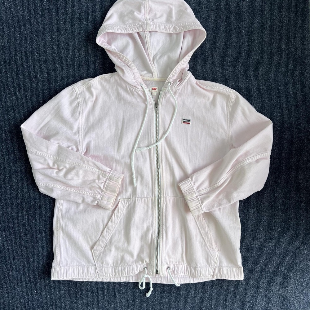 Levi's Jacket Womens Medium Pink Hooded Cotton Twill‎ Full Zip Drawstring Casual